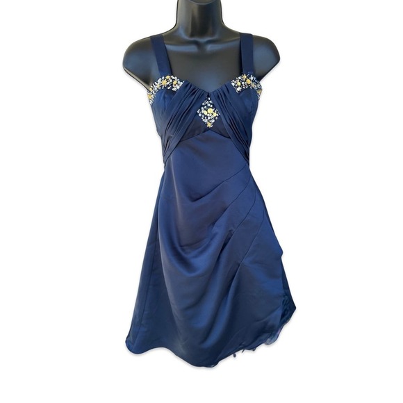 Jodi Kristopher Dresses & Skirts - Jodi Christopher Bejeweled Open Back Pleated Fit & Flare Mini Dress Size 1